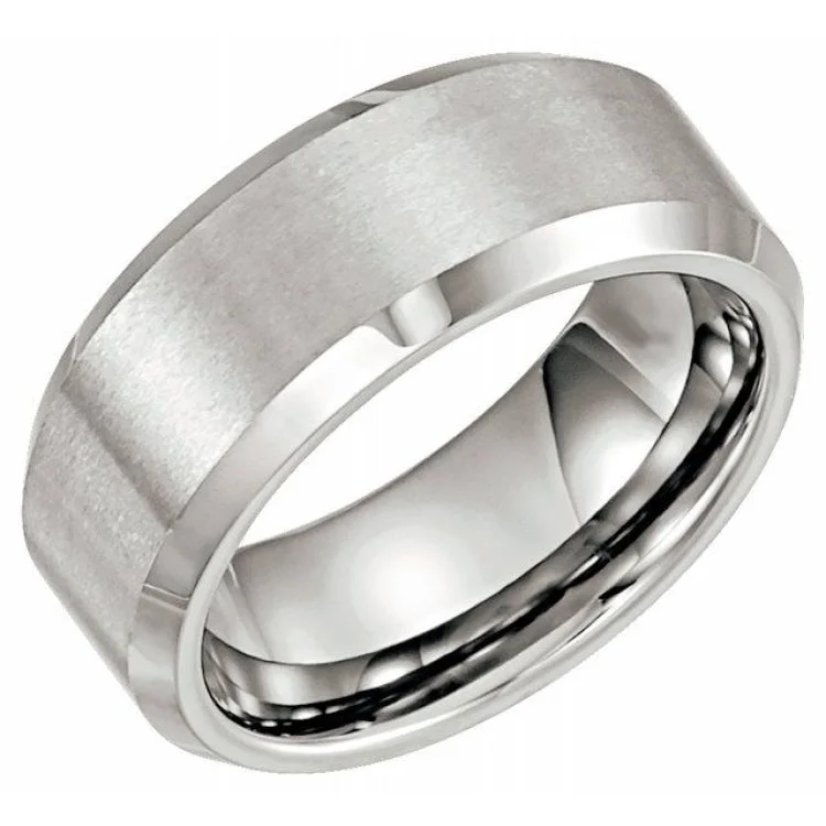 Tungsten 8 mm Satin & Beveled-Edge Band Size 11.5