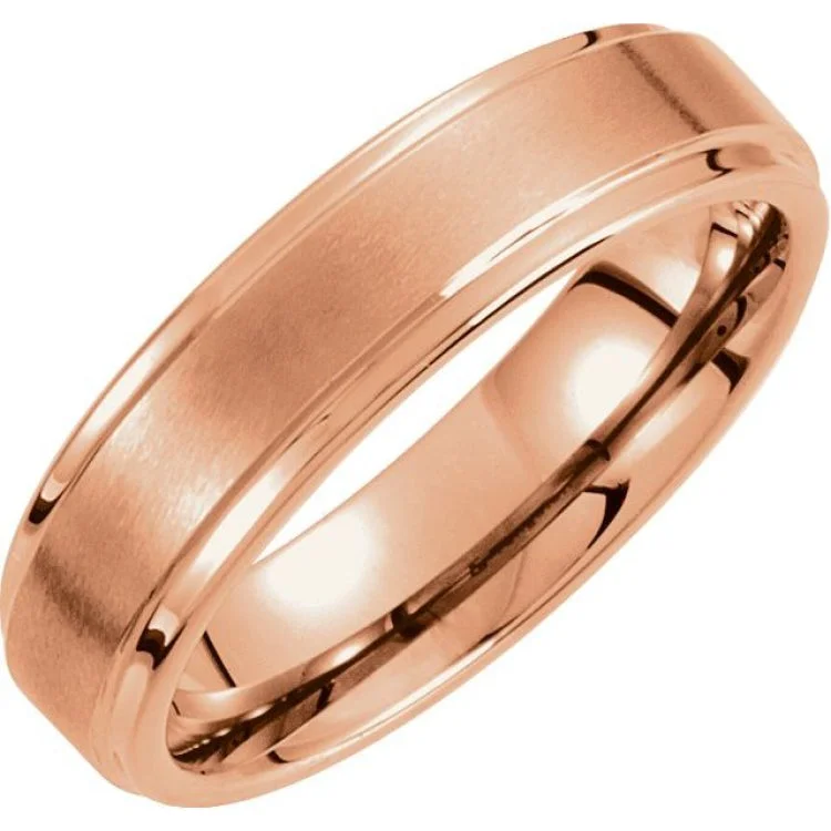 18K Rose Gold PVD Tungsten 4 mm Satin and Polished Edge Band Size 9