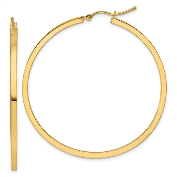 10K Yellow Gold Square Polished 2mm Hoop Earrings