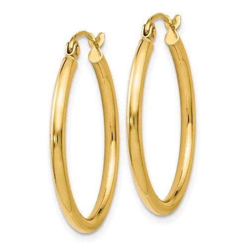 14K 2mm Polished Hoop Earrings