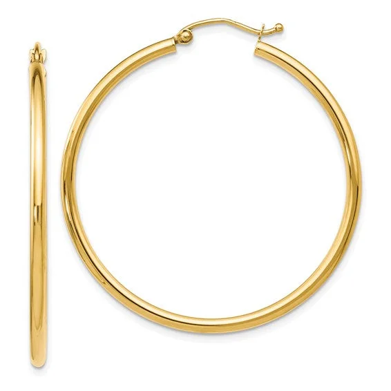 14K 2x40mm Polished Hoop Earrings