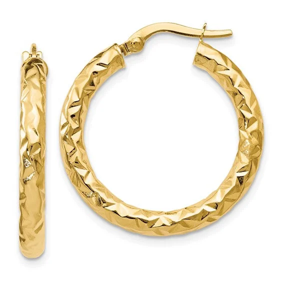 14k Polished and Textured Hoop Earrings