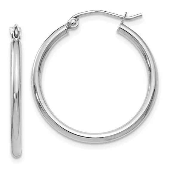 14K White Gold 2mm Polished Hoop Earrings