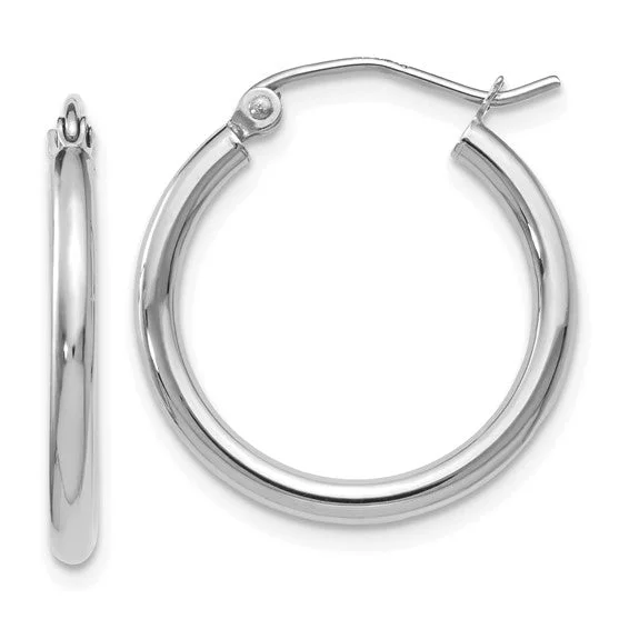 14K White Gold Polished Tube Hoop Earrings