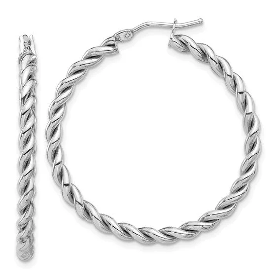 14k White Gold Polished Twist Hoop Earrings