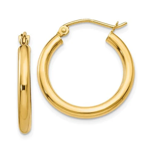 14k Yellow Gold Polished 2.5mm Lightweight Tube Hoop Earrings