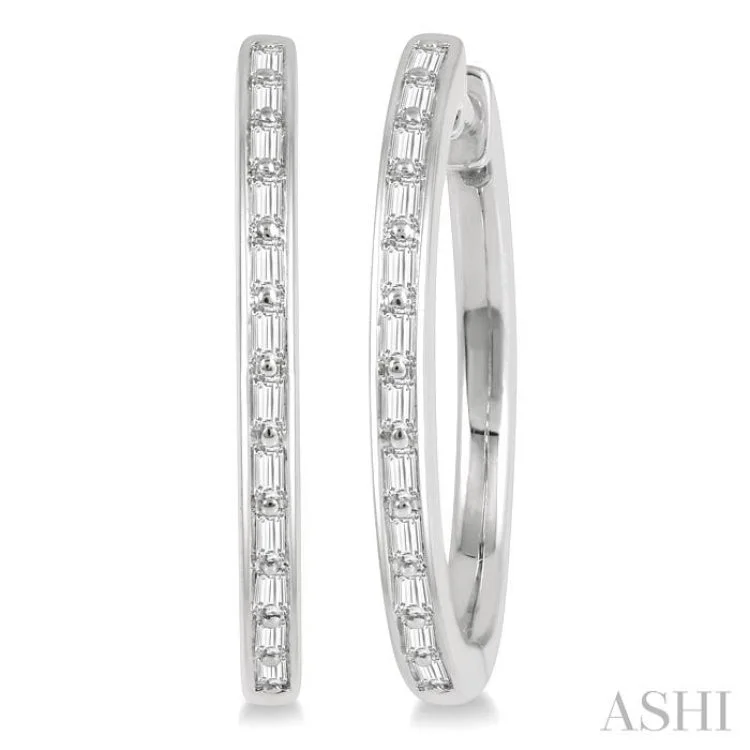 1/4 ctw Baguette Diamond Hoop Earrings in 14K White Gold