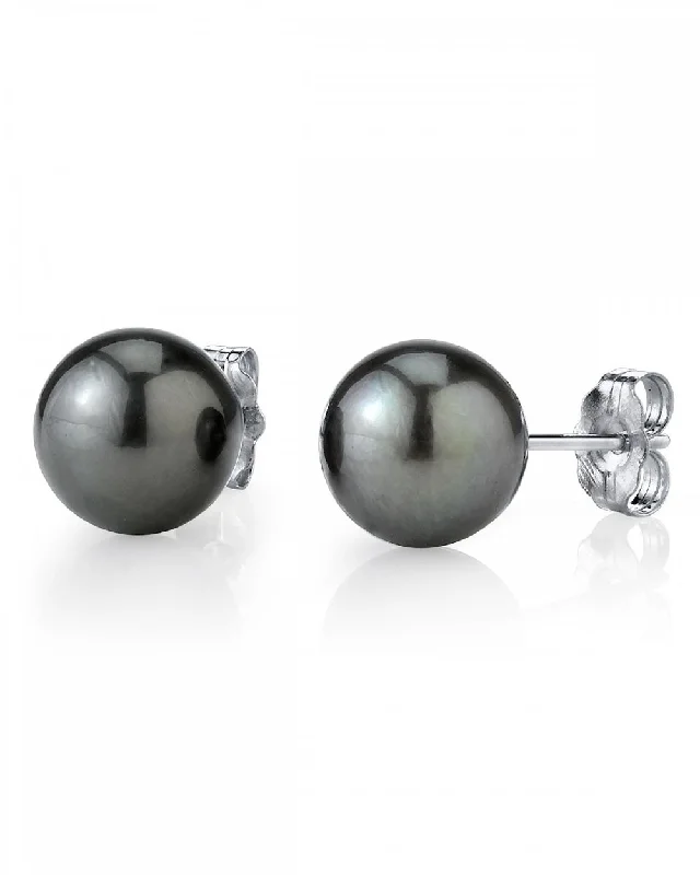 Black Tahitian Pearl Stud Earrings, 9.0-10.0mm