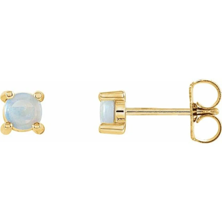 14K Yellow 4 mm Natural White Opal Earrings