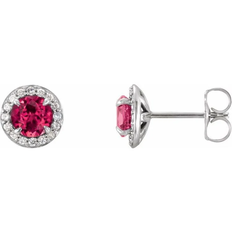 14K White 5 mm Lab-Grown Ruby & 1/8 CTW Natural Diamond Earrings