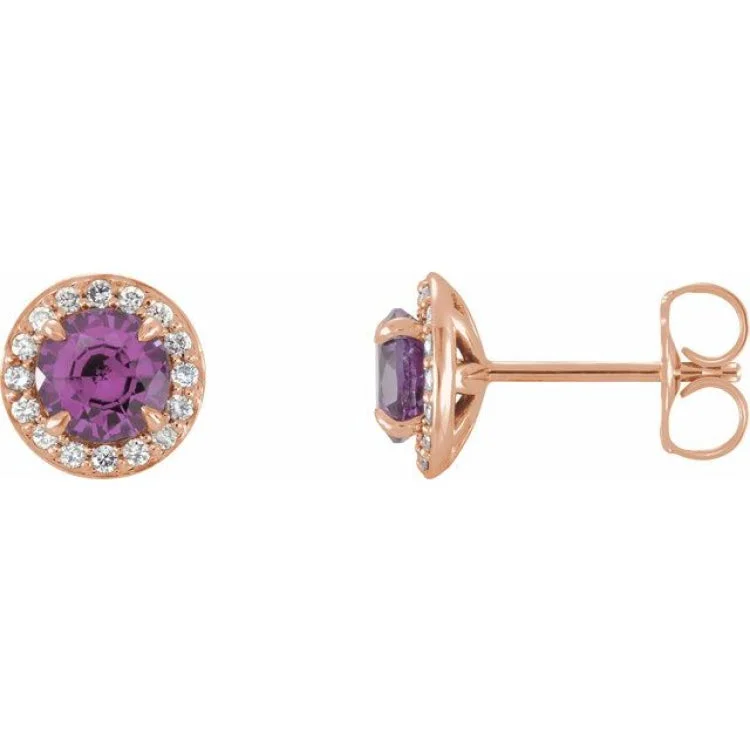 14K Rose 5 mm Natural Amethyst & 1/8 CTW Natural Diamond Earrings