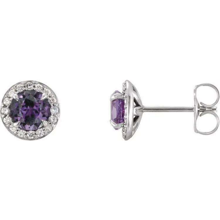 14K White 3.5 mm Lab-Grown Alexandrite & 1/8 CTW Natural Diamond Earrings