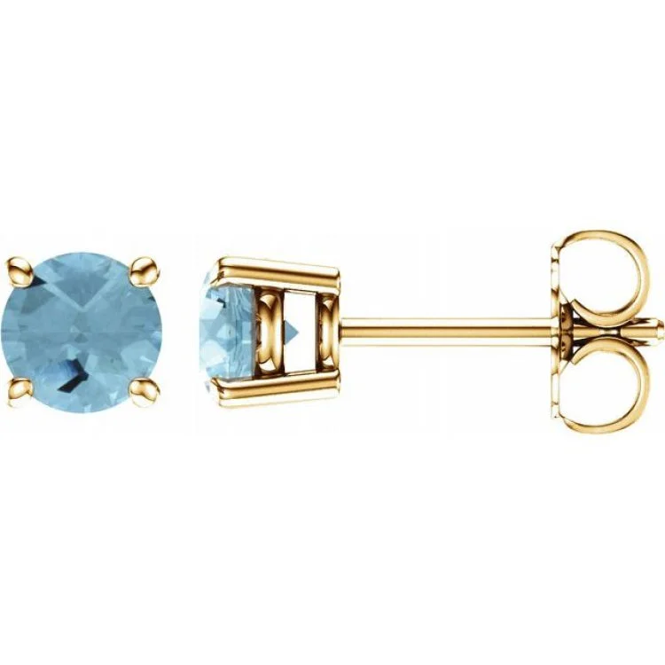 14K Yellow 5 mm Natural Aquamarine Stud Earrings