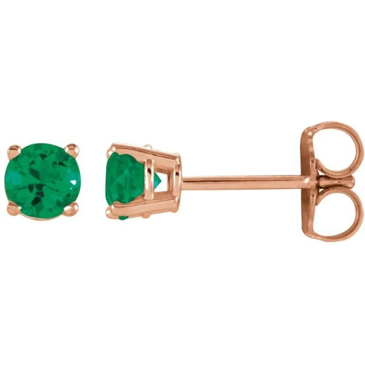 14K Rose 4 mm Natural Emerald Stud Earrings