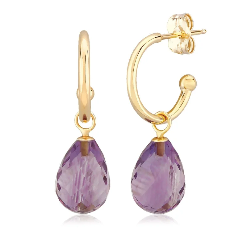 14K Yellow Gold Amethyst Drop Earrings