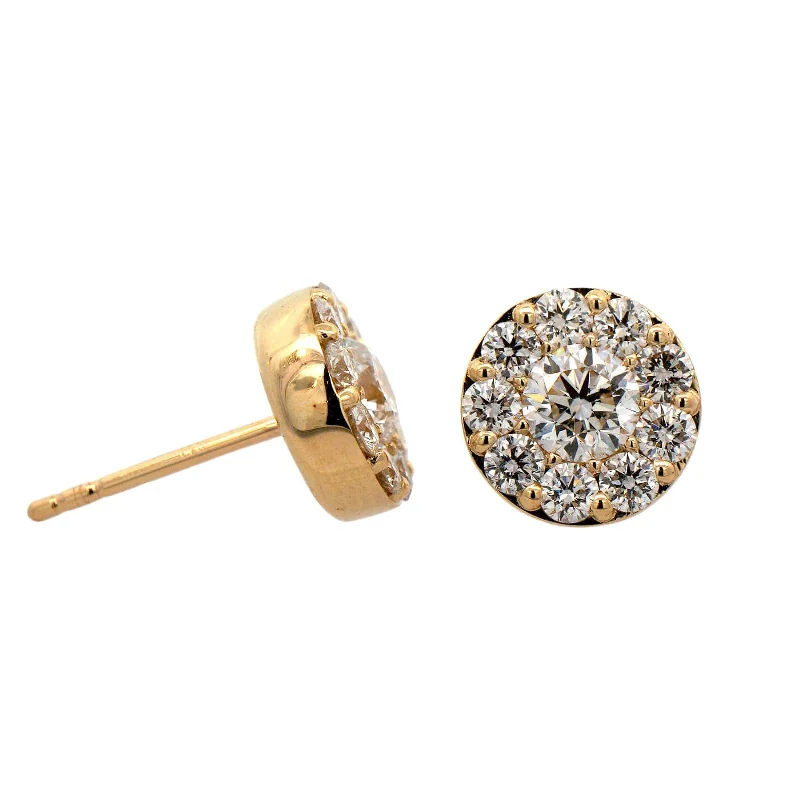 14K Yellow Gold Round Diamond Stud Earrings