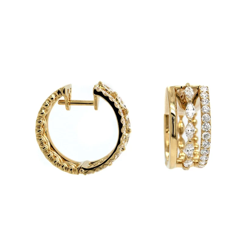 Etho Maria 18K Yellow Gold Marquise Diamond 3 Row Hoop Earrings