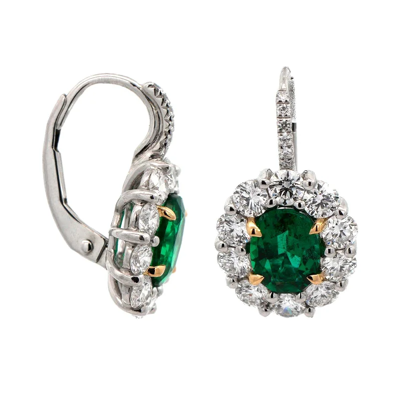 Platinum Handmade Diamond & Emerald Earrings