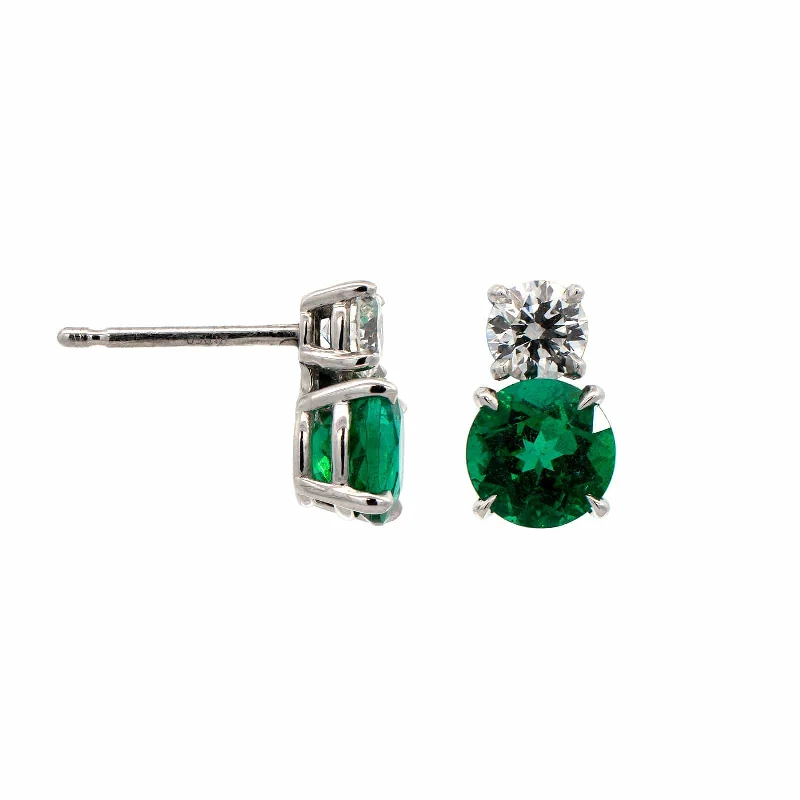 Platinum 2 Stone Diamond & Emerald Studs