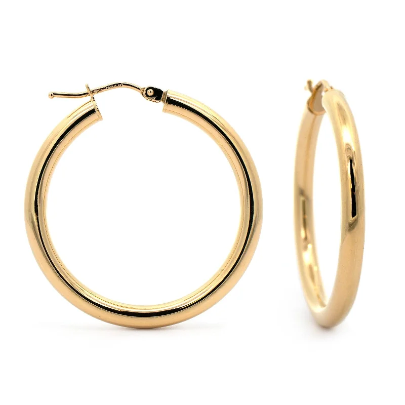 18K Yellow Gold Round Hoop Earrings