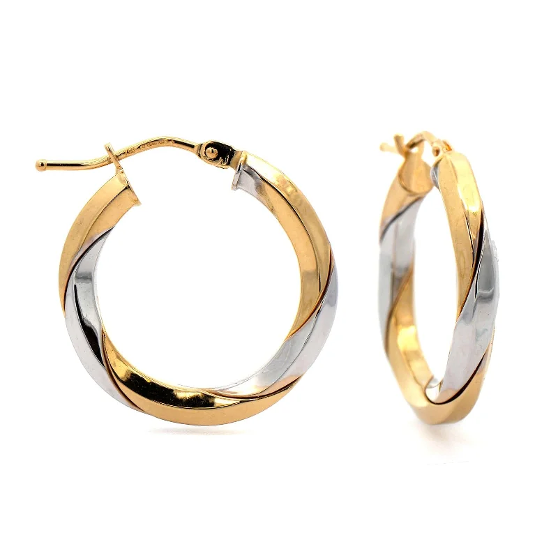 18K Yellow and White Gold Round Hoop Earrings