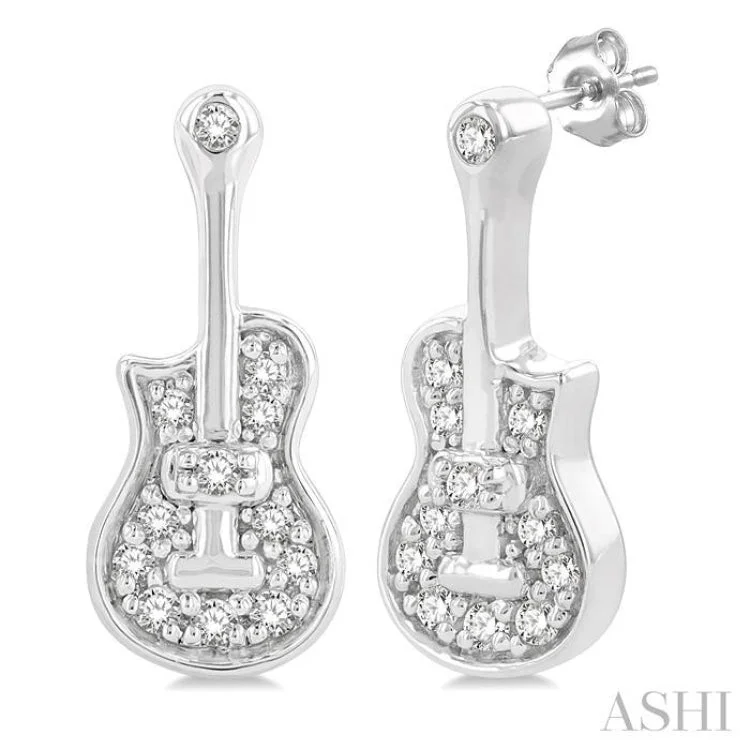 1/10 ctw Petite Guitar Round Cut Diamond Fashion Stud Earring in 10K White Gold