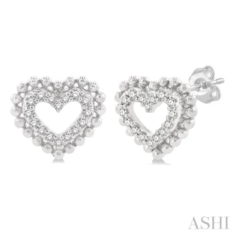 1/8 ctw Petite Heart Round Cut Diamond Fashion Stud Earring in 10K White Gold