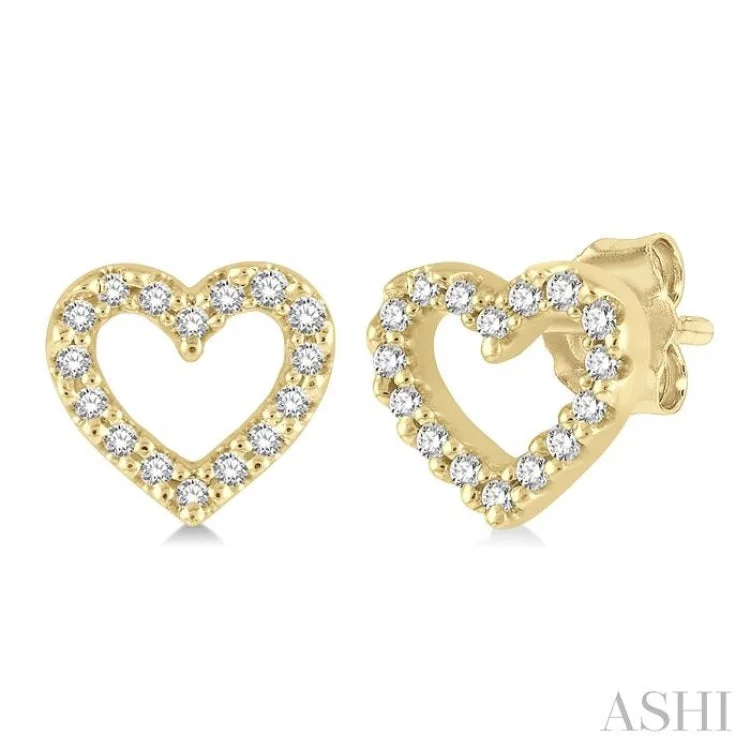 1/10 Ctw Heart Cutout Round Cut Diamond Petite Fashion Earring in 14K Yellow Gold