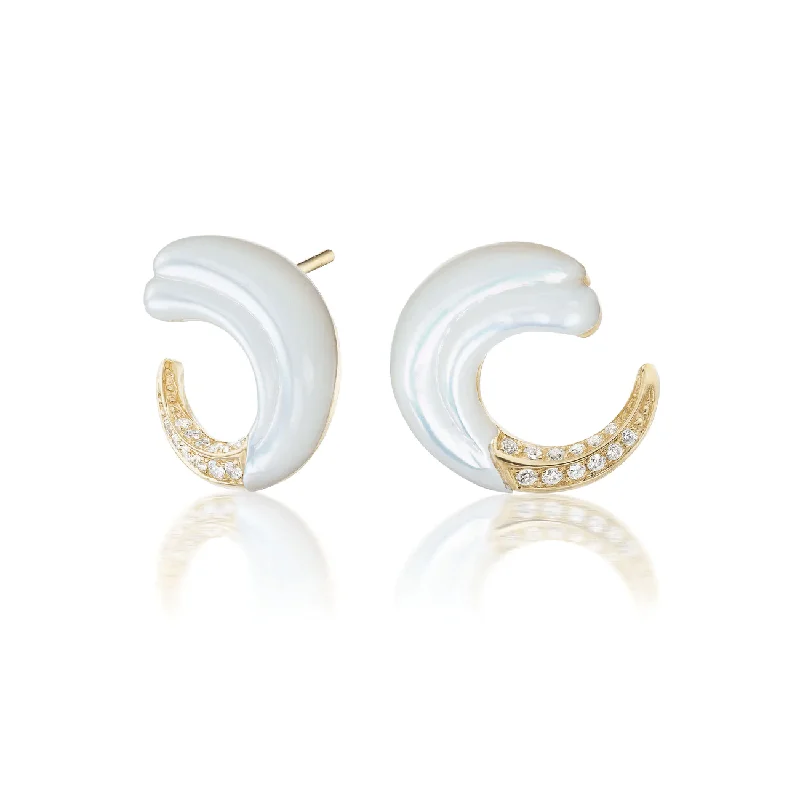 18K Yellow Gold Mother of Pearl Seashell Earrings