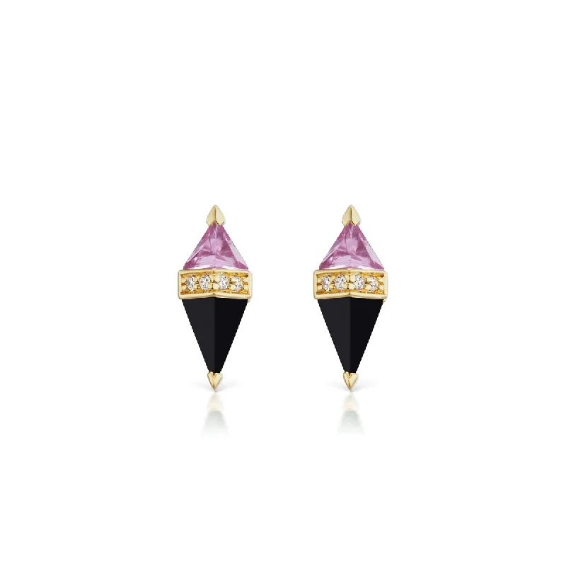 18K Yellow Gold Pietra Pink Topaz and Onyx Stud Earrings