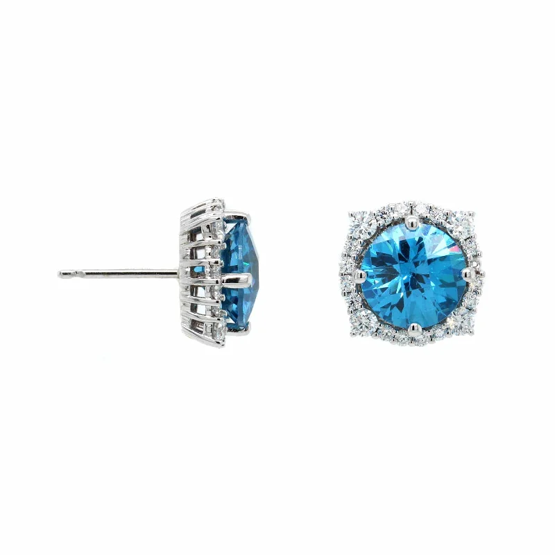 18K White Gold Blue Zircon Studs