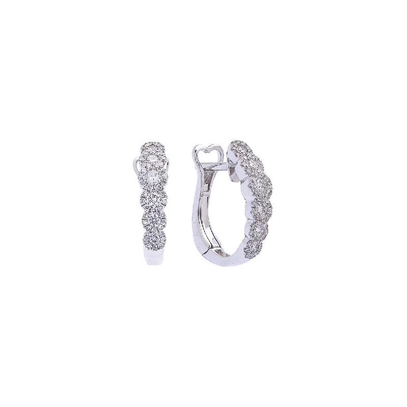 Sabel Collection 14K White Gold Diamond with Diamond Halos Hoop Earrings