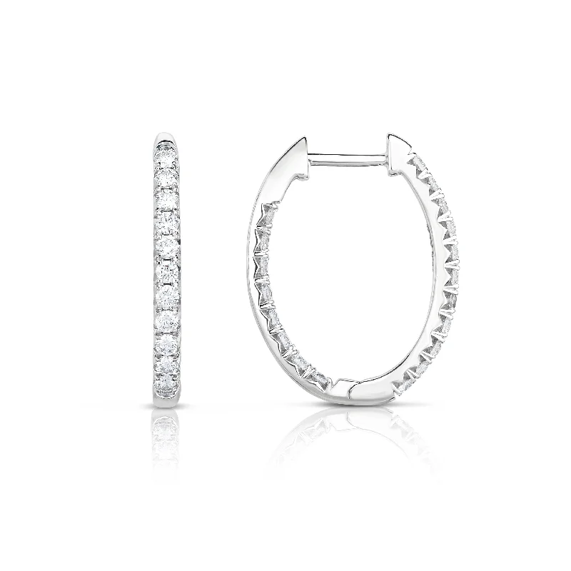 Sabel Collection 14K White Gold Large Oval Diamond Inside Out Hoop Earrings