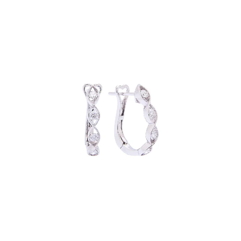 Sabel Collection 14K White Gold Micro Channel Milgrain Diamond Hoop Earrings