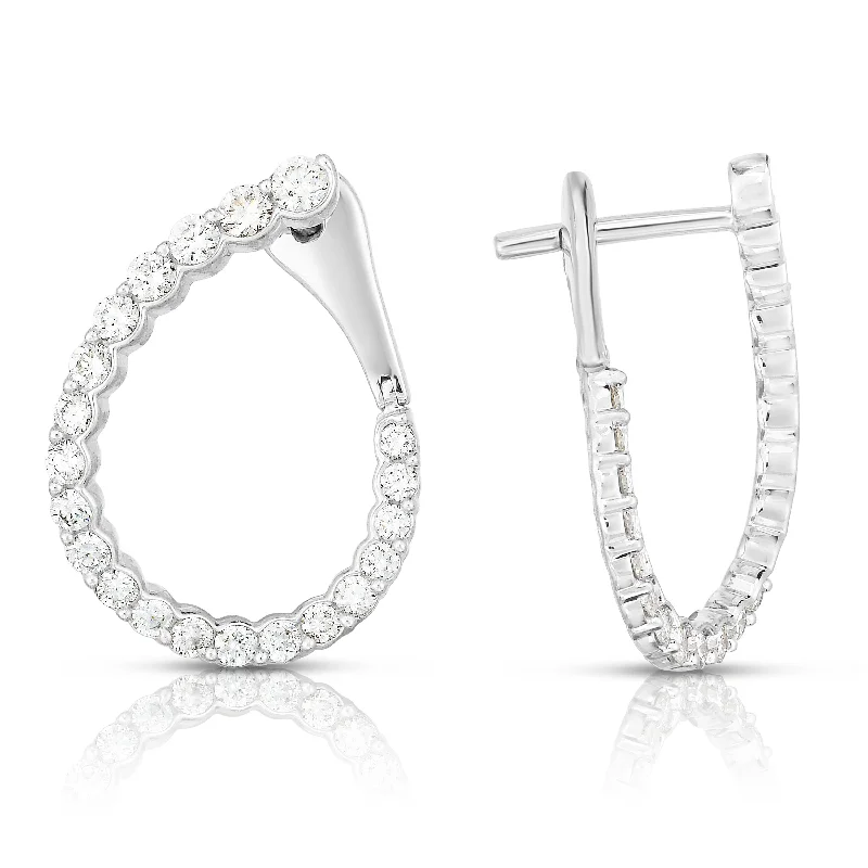 Sabel Collection 14K White Gold Oval Twist Diamond Hoop Earrings