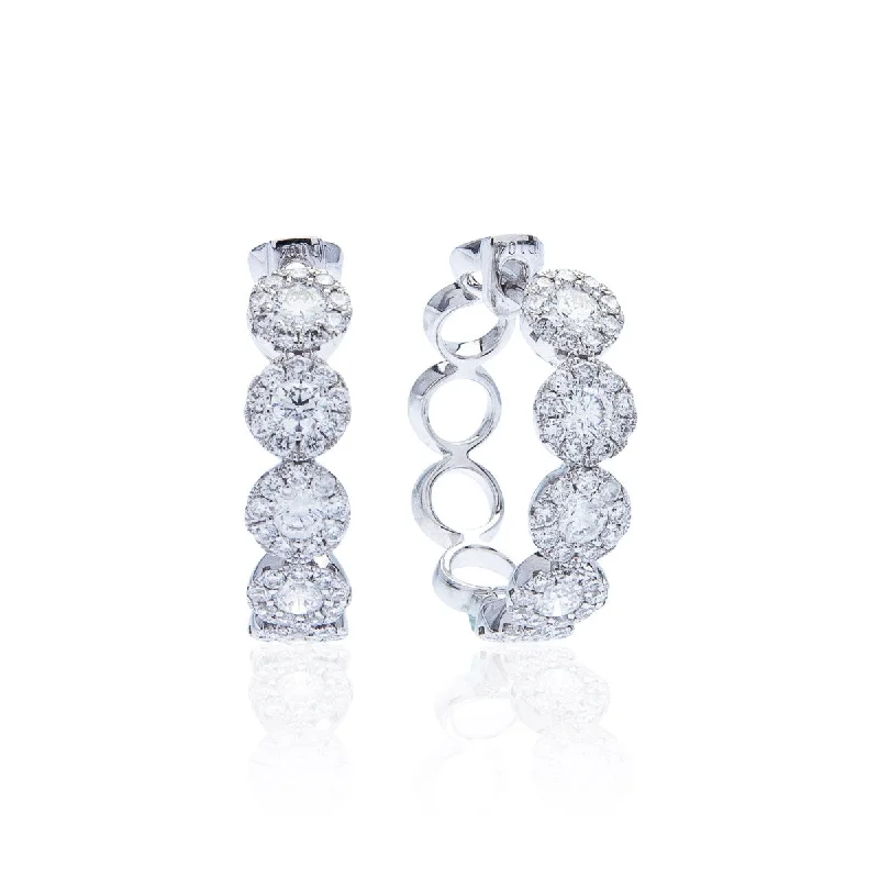 Sabel Collection 14K White Gold Round Diamond Halo Hoop Earrings