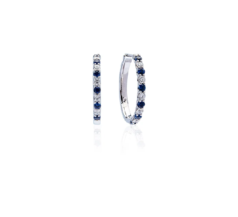 Sabel Collection 14K White Gold Sapphire and Diamond Hoop Earrings