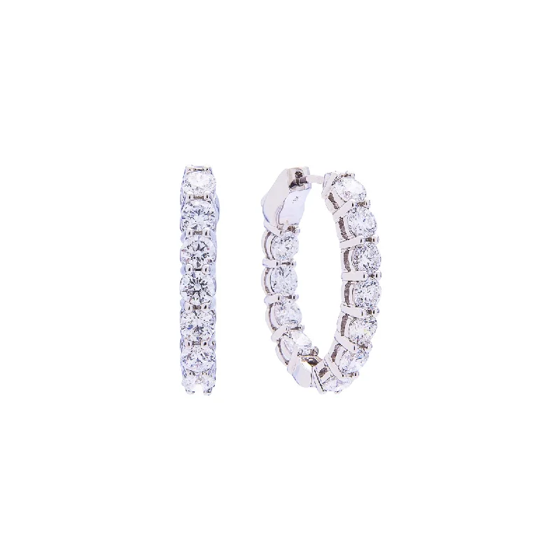 Sabel Collection 18K White Gold Oval Inside Out Diamond Hoop Earrings