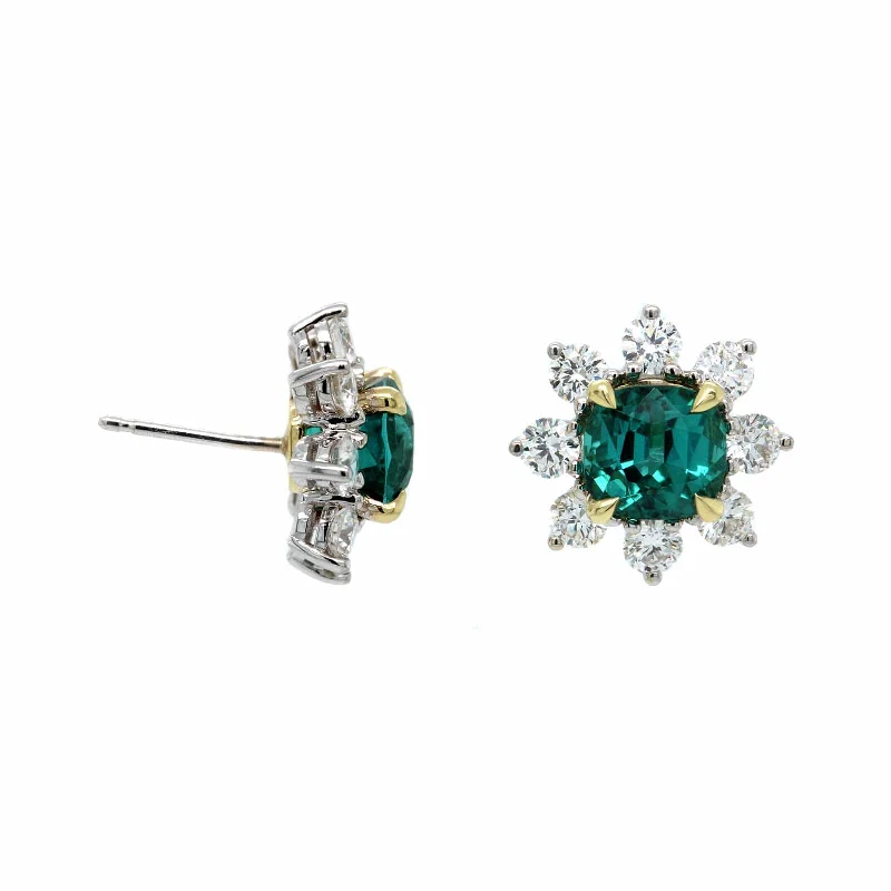 18K White Gold Lagoon Tourmaline and Diamond Stud Earrings