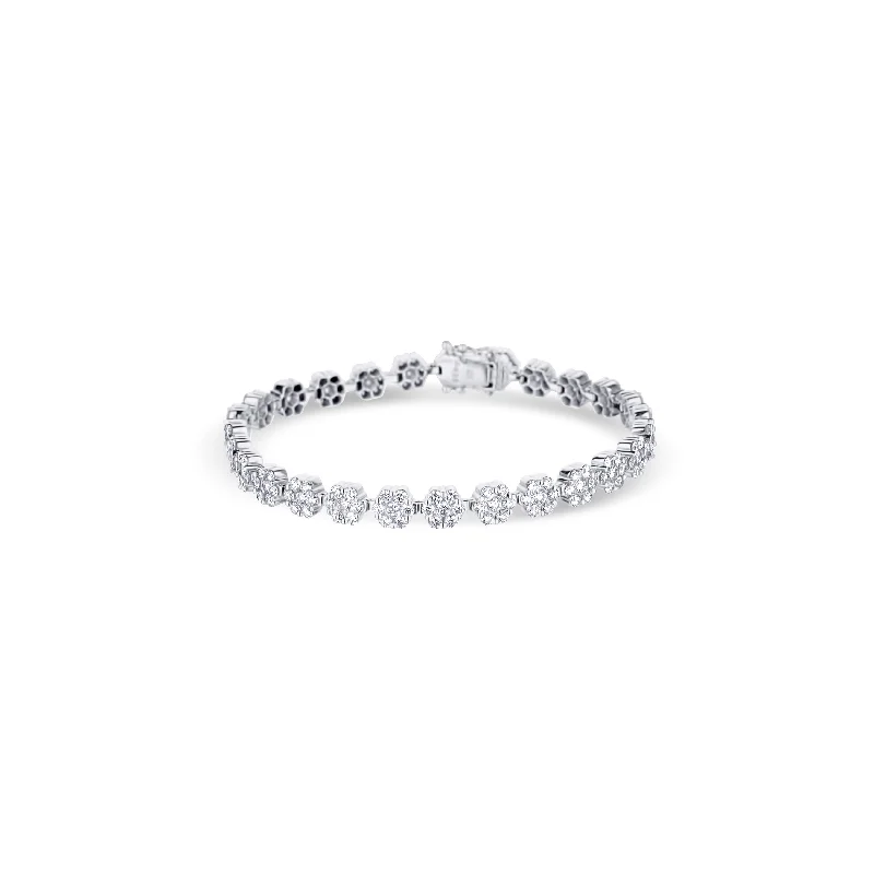 18K White Gold Diamond Flower Tennis Bracelet