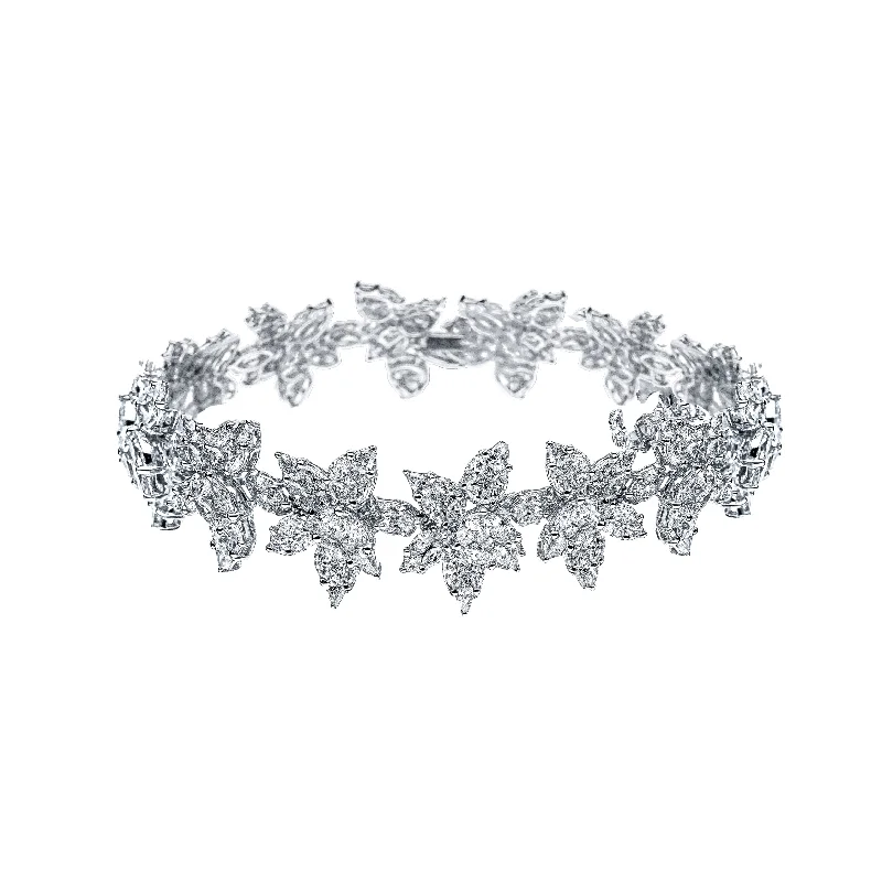 18K White Gold Pressure Set Pear, Princess, And Marquise Cut Diamond Bracelet