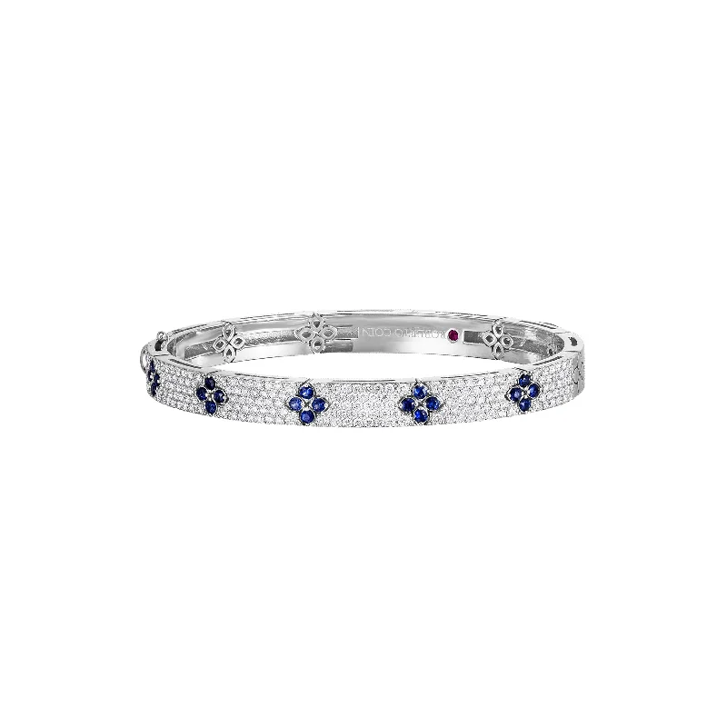 18K WHITE GOLD ROBERTO COIN BLUE SAPPHIRE DIAMOND BANGLE BRACELET