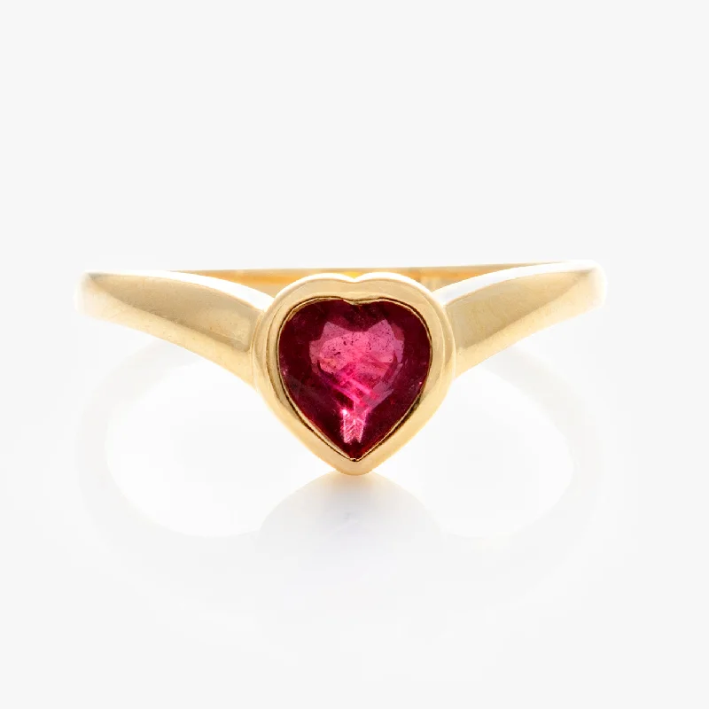 Solid Gold Bezel Set Ruby Heart Ring