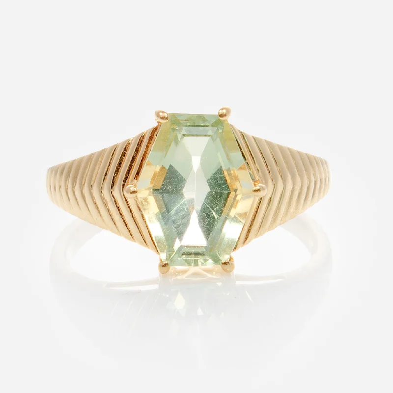 Solid Gold Green Amethyst Bold Chevron Ring