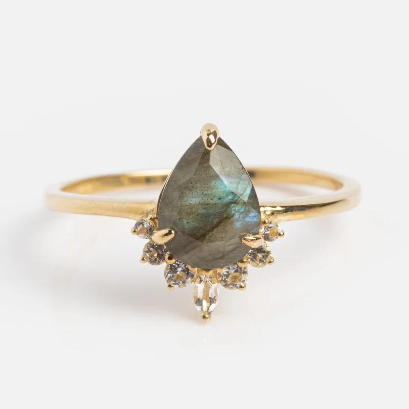 Solid Gold Labradorite Dew Drop Ring