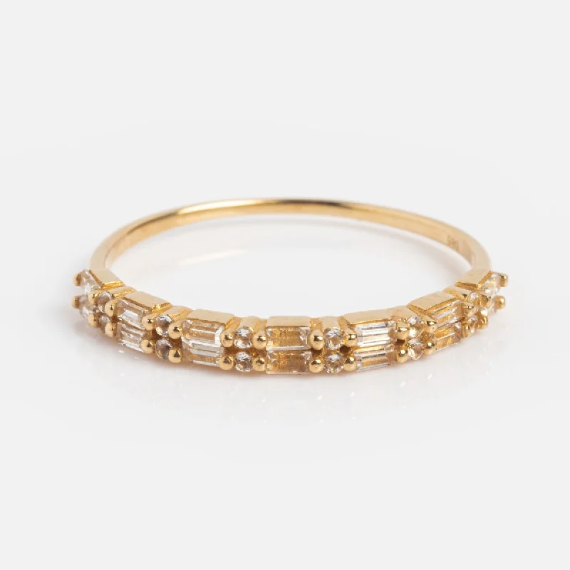 Solid Gold White Topaz Deco Band