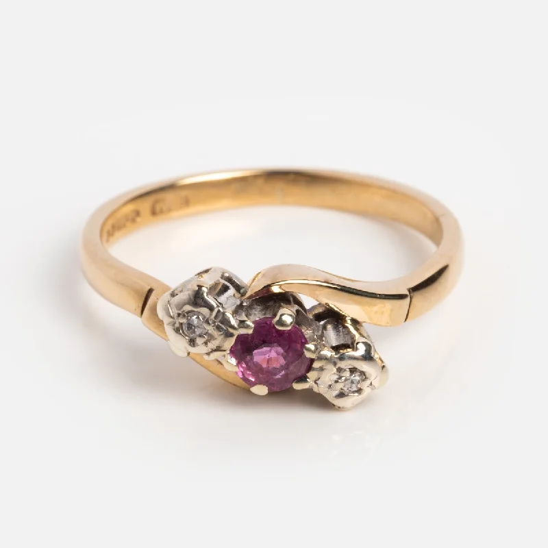 Vintage 9k 1977 Pink Topaz and Diamond Ring