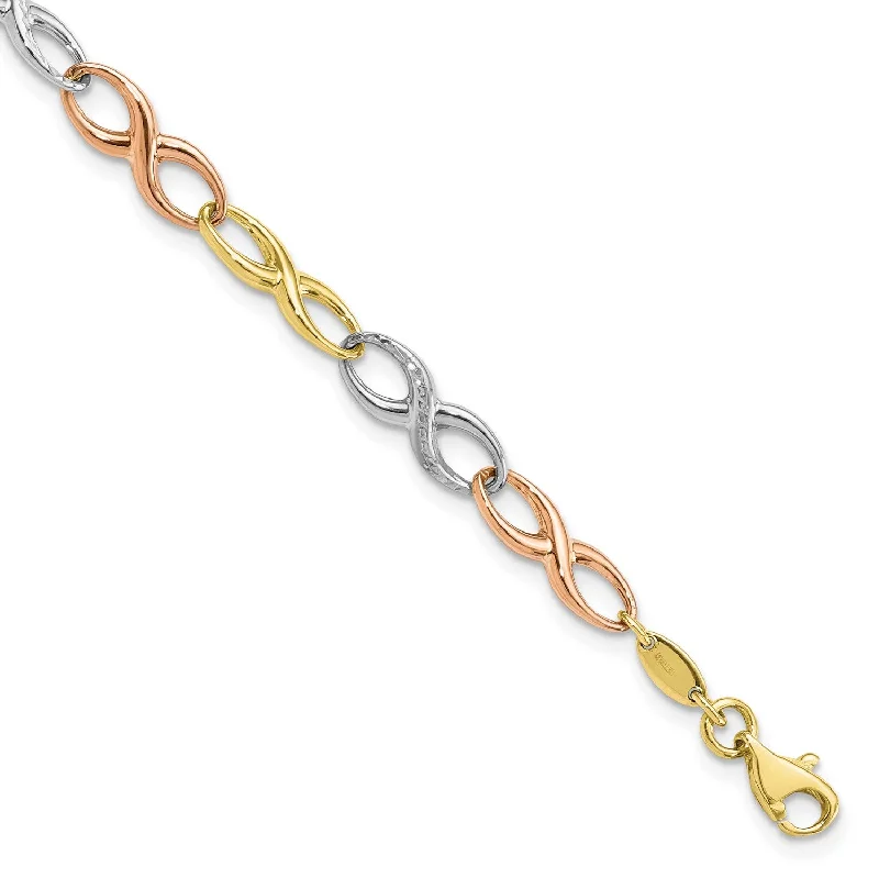 10KT Gold Tri-Color 7.5-inch Infinity Bracelet