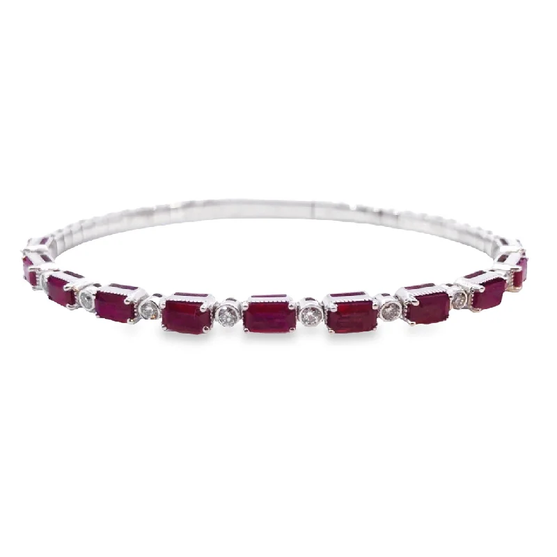 White Gold Ruby and Diamond Bangle Bracelet