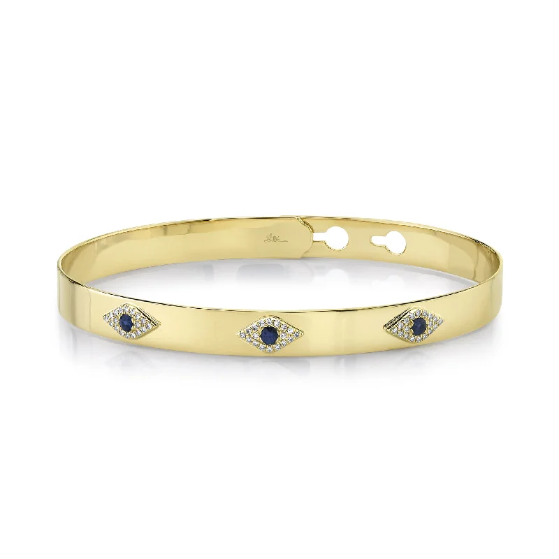 Shy Creation Yellow Gold Sapphire and Diamond "Evil Eye" Bangle Bracelet